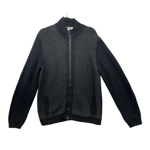 Calvin Klein Mens  Full-Zip Knit Design Sweater XL Gray & Dark Gray Ribbed Colla - Picture 1 of 13
